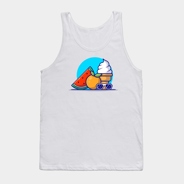 Watermelon, Orange, Ice Cream And Glasses Cartoon Vector Icon Illustration Tank Top by Catalyst Labs